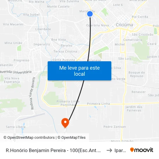 R.Honório Benjamin Pereira - 100(Esc.Ant.Milanez Neto) to Iparque map