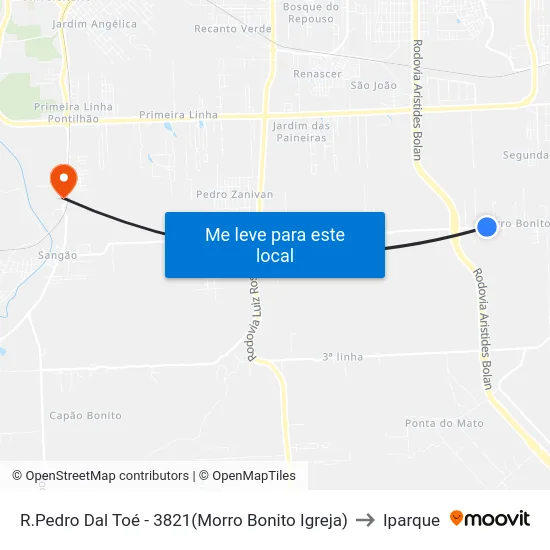 R.Pedro Dal Toé - 3821(Morro Bonito Igreja) to Iparque map
