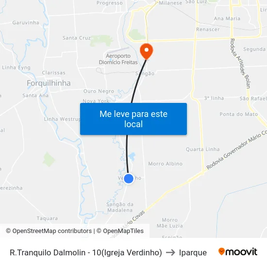 R.Tranquilo Dalmolin - 10(Igreja Verdinho) to Iparque map