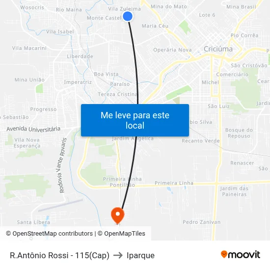 R.Antônio Rossi - 115(Cap) to Iparque map