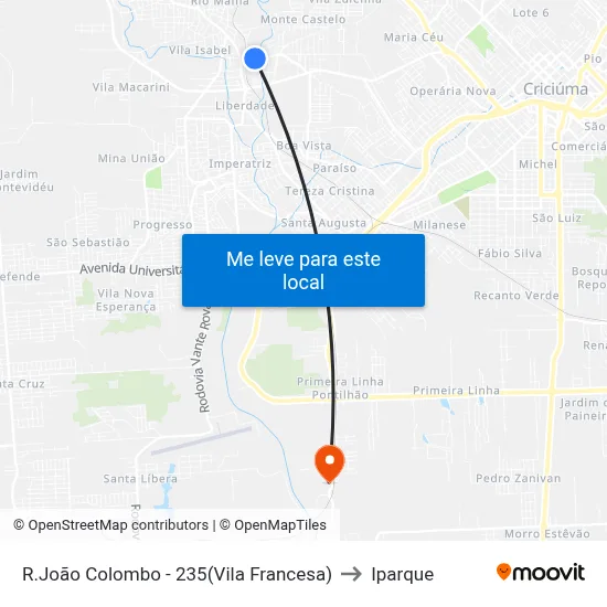 R.João Colombo - 235(Vila Francesa) to Iparque map
