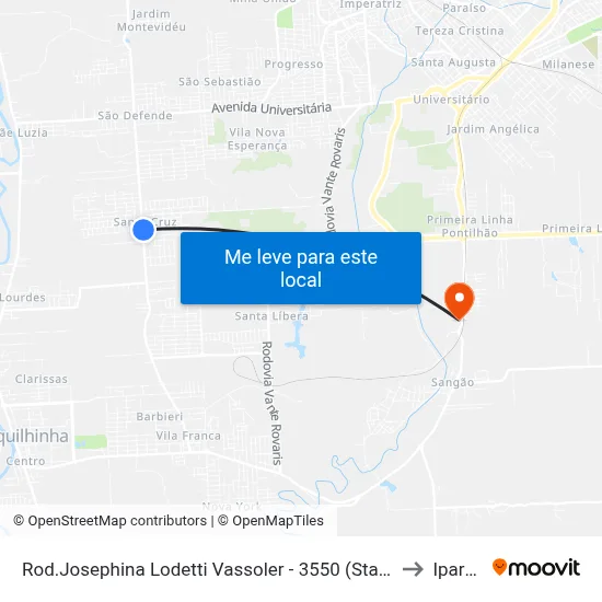 Rod.Josephina Lodetti Vassoler - 3550 (Sta Cruz Igreja) to Iparque map