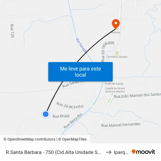 R.Santa Bárbara - 750 (Cid.Alta Unidade Saude) to Iparque map