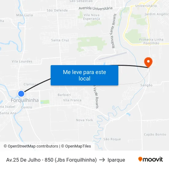 Av.25 De Julho - 850 (Jbs Forquilhinha) to Iparque map