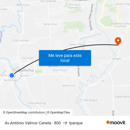 Av.Antônio Valmor Canela - 800 to Iparque map