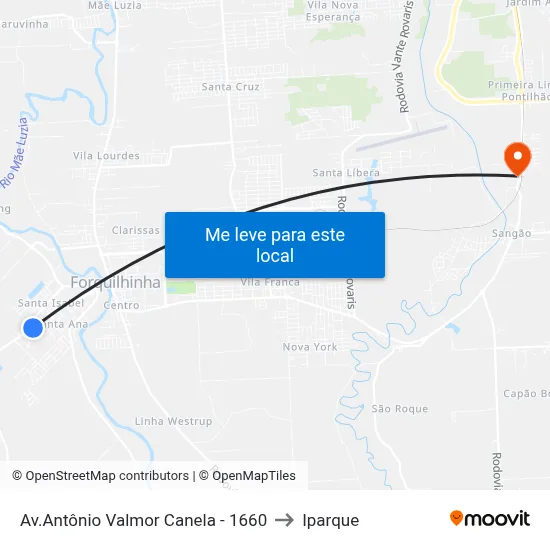 Av.Antônio Valmor Canela - 1660 to Iparque map