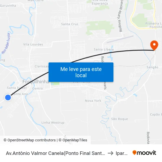 Av.Antônio Valmor Canela(Ponto Final Santa Isabel) to Iparque map