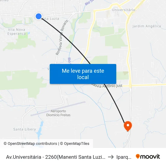 Av.Universitária - 2260(Manenti Santa Luzia) to Iparque map