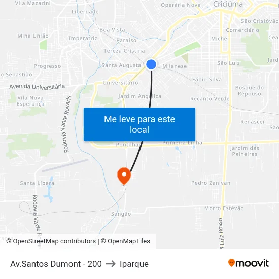 Av.Santos Dumont - 200 to Iparque map