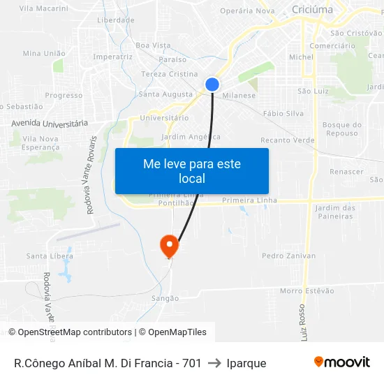 R.Cônego Aníbal M. Di Francia - 701 to Iparque map