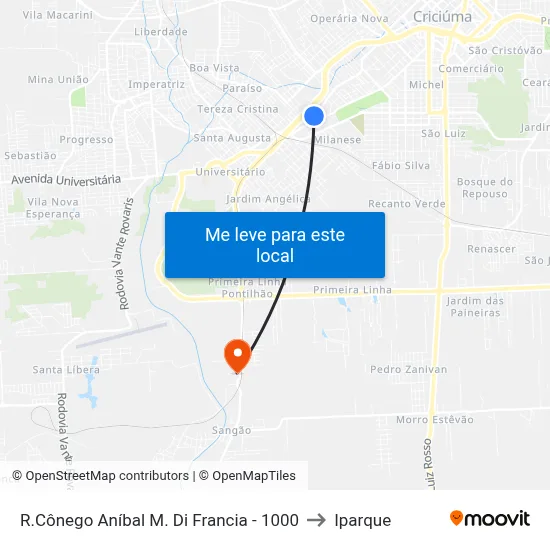 R.Cônego Aníbal M. Di Francia - 1000 to Iparque map