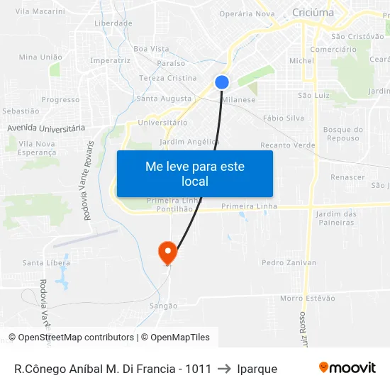 R.Cônego Aníbal M. Di Francia - 1011 to Iparque map