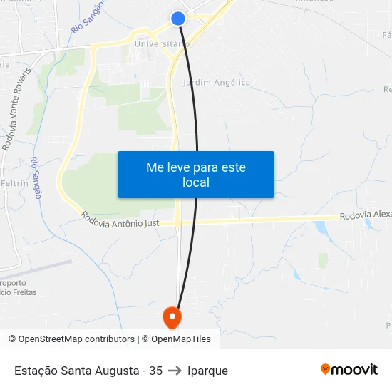 Estação Santa Augusta - 35 to Iparque map