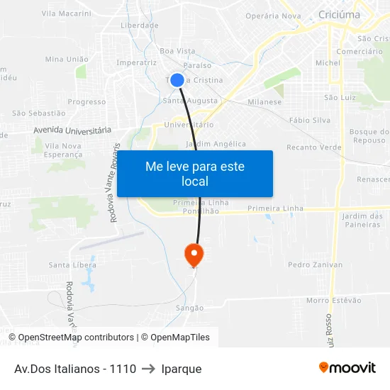Av.Dos Italianos - 1110 to Iparque map