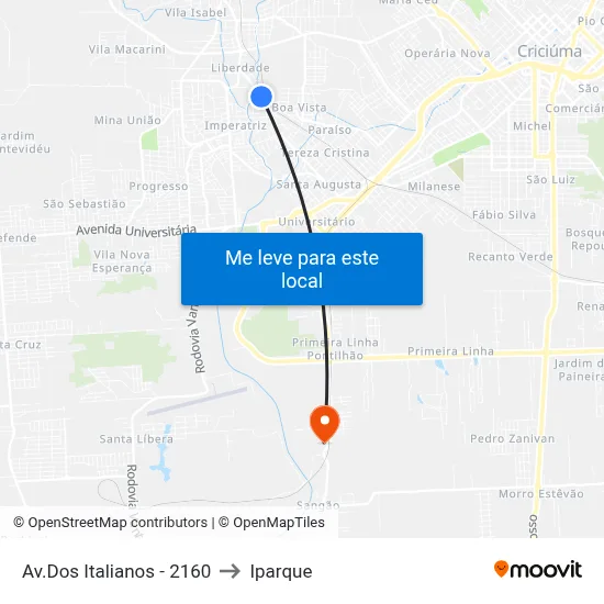 Av.Dos Italianos - 2160 to Iparque map