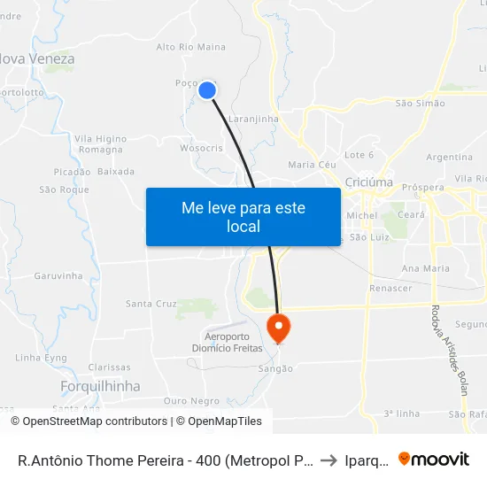 R.Antônio Thome Pereira - 400 (Metropol Praça) to Iparque map