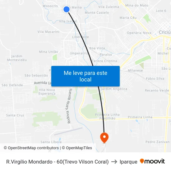 R.Virgílio Mondardo - 60(Trevo Vilson Coral) to Iparque map