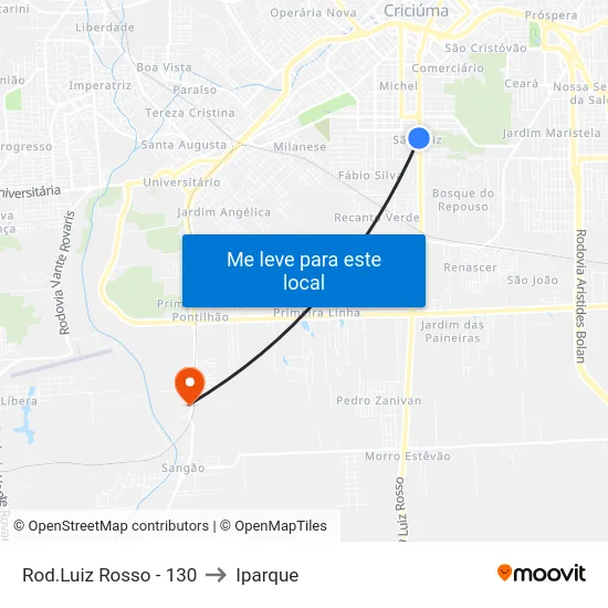 Rod.Luiz Rosso - 130 to Iparque map