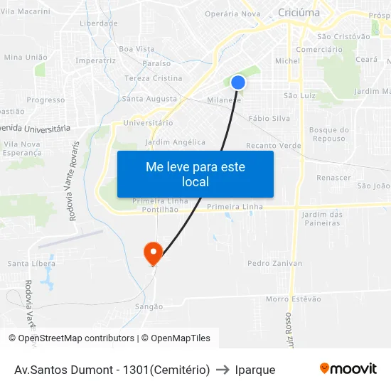 Av.Santos Dumont - 1301(Cemitério) to Iparque map