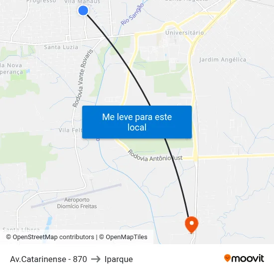 Av.Catarinense - 870 to Iparque map