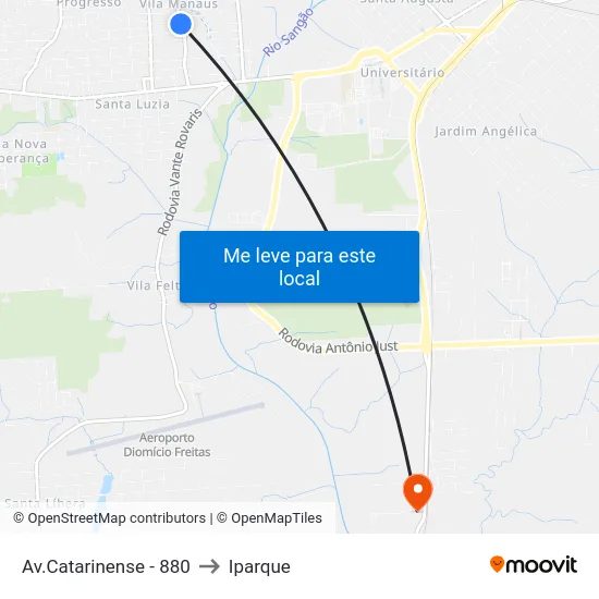 Av.Catarinense - 880 to Iparque map