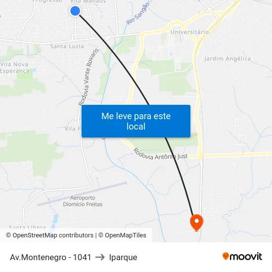 Av.Montenegro - 1041 to Iparque map