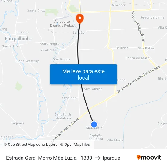 Estrada Geral Morro Mãe Luzia - 1330 to Iparque map