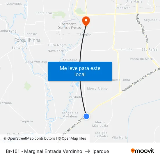 Br-101 - Marginal Entrada Verdinho to Iparque map
