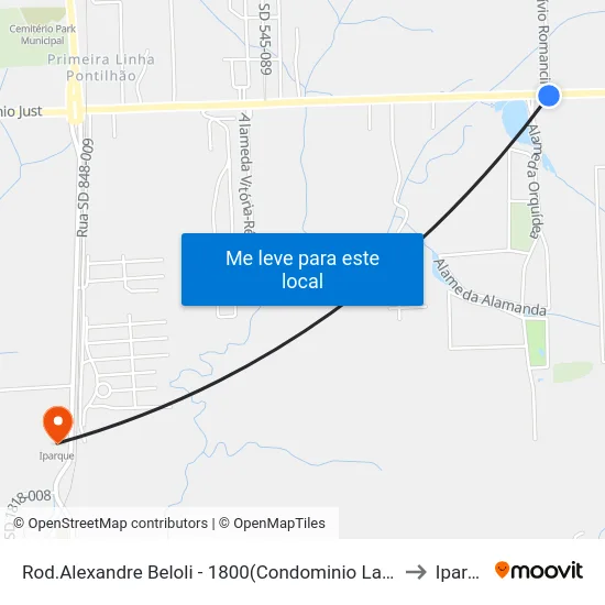 Rod.Alexandre Beloli - 1800(Condominio Lago Dourado) to Iparque map