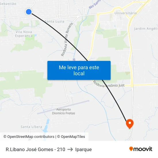 R.Líbano José Gomes - 210 to Iparque map