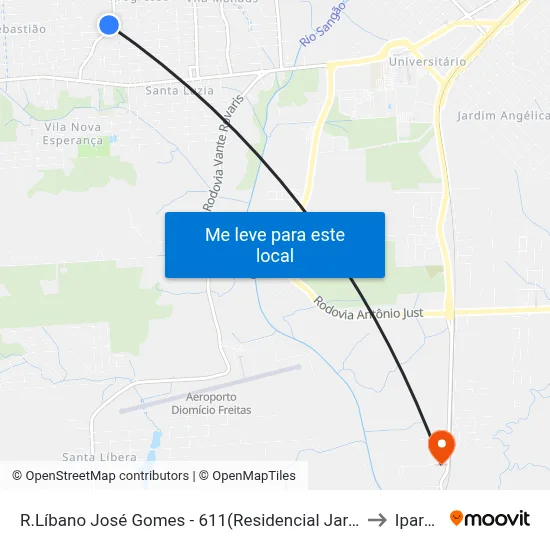 R.Líbano José Gomes - 611(Residencial Jardim União) to Iparque map
