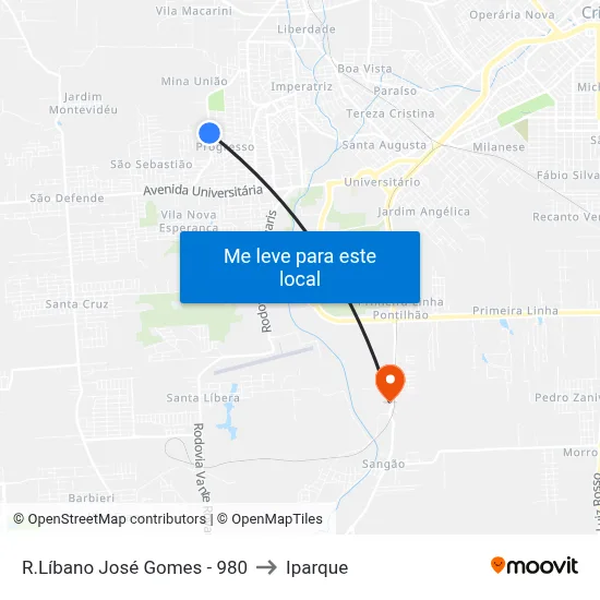 R.Líbano José Gomes - 980 to Iparque map