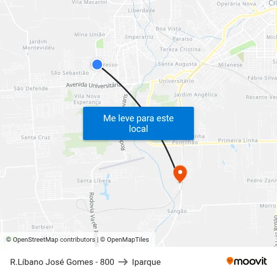 R.Líbano José Gomes - 800 to Iparque map