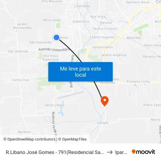 R.Líbano José Gomes - 791(Residencial Santa Luzia) to Iparque map
