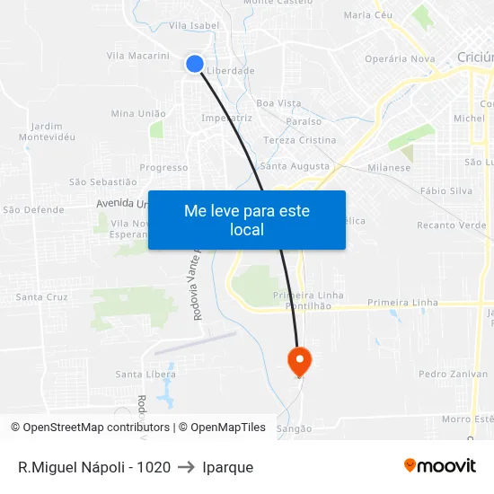 R.Miguel Nápoli - 1020 to Iparque map