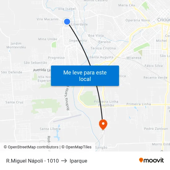 R.Miguel Nápoli - 1010 to Iparque map