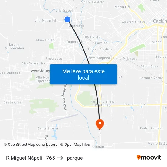 R.Miguel Nápoli - 765 to Iparque map