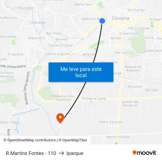 R.Martins Fontes - 110 to Iparque map