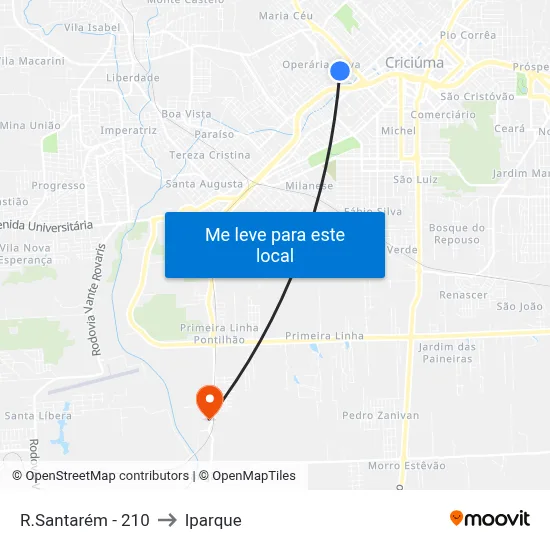 R.Santarém - 210 to Iparque map