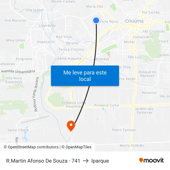 R.Martin Afonso De Souza - 741 to Iparque map