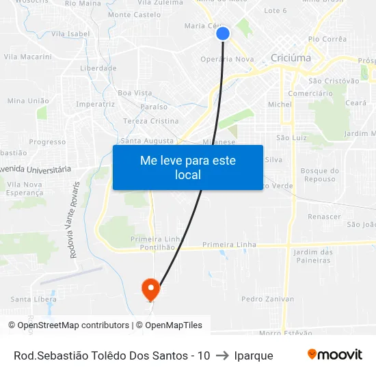 Rod.Sebastião Tolêdo Dos Santos - 10 to Iparque map