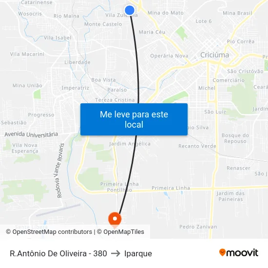 R.Antônio De Oliveira - 380 to Iparque map