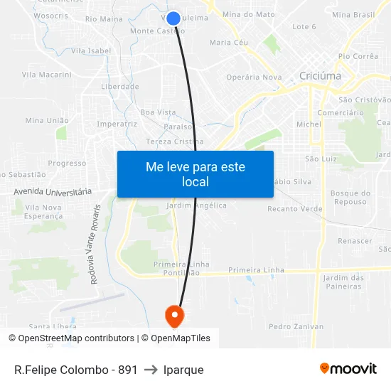 R.Felipe Colombo - 891 to Iparque map