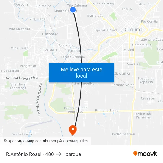 R.Antônio Rossi - 480 to Iparque map