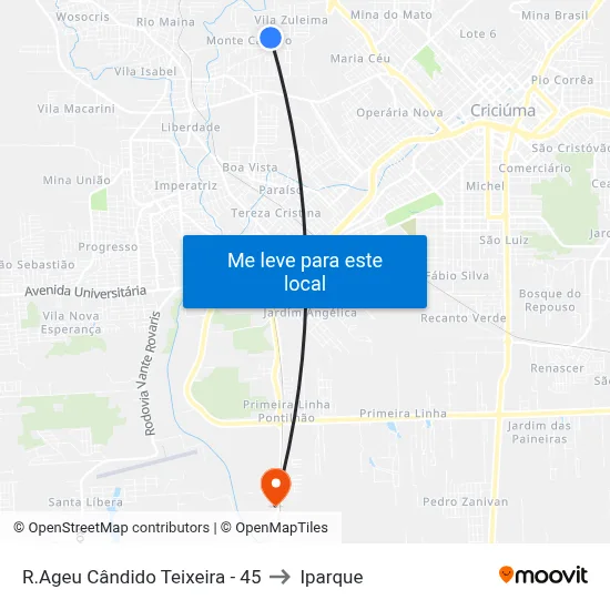 R.Ageu Cândido Teixeira - 45 to Iparque map