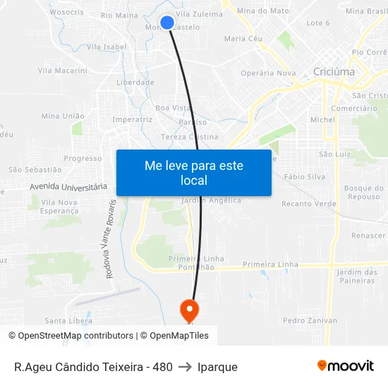R.Ageu Cândido Teixeira - 480 to Iparque map