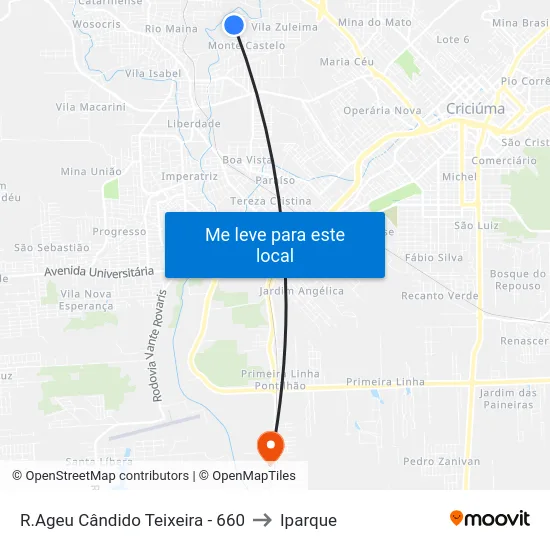 R.Ageu Cândido Teixeira - 660 to Iparque map