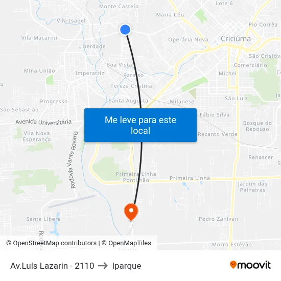 Av.Luís Lazarin - 2110 to Iparque map