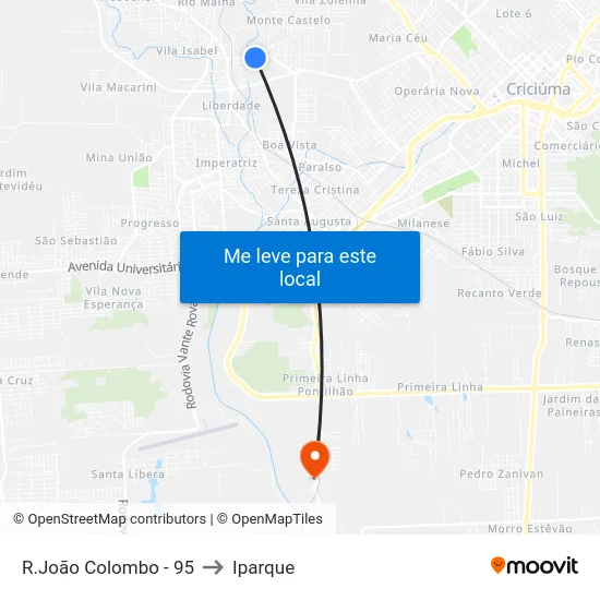 R.João Colombo - 95 to Iparque map