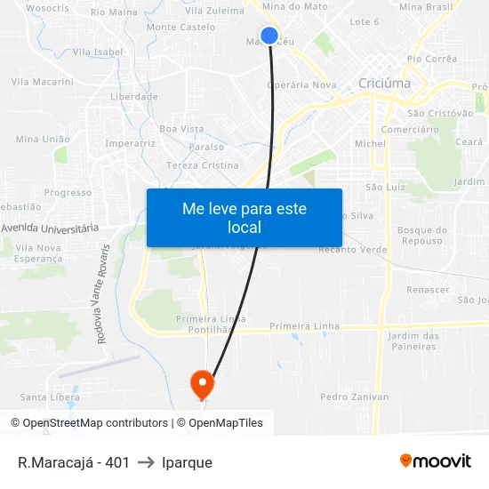 R.Maracajá - 401 to Iparque map